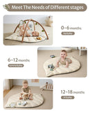Blissful Diary Baby Play Gym & Activity Mat, Leaf Shaped Baby Tummy Time Play Mat with 6 Detachable Toys, Promotes Motor Skills & Sensory Development, Newborn Baby Essentials Gift, Oatmeal Beige by TinyTreasures Baby Boutique