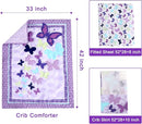 Wowelife Butterfly Crib Bedding Set for Girls 3 Piece Baby Girl Bedding Sets Purple Nursery Crib Sets Newborn, Infant &Toddler Include Quilted Comforter,Crib Skirt and Fitted Sheet, Purple by TinyTreasures Baby Boutique
