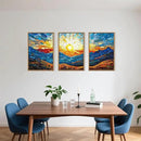 Mountains Framed Canvas Wall Art Set, Modern Abstract Art Painting, Irregular Square Ridge Wall Decor, Sunrise Art Print for Living Room, Bathroom, Bedroom, Office - 16"x24"x3 by CozyNest Decor