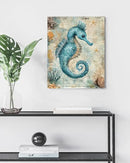 Nautical Seahorse Canvas Wall Art Sea Horse Ocean Theme Print Poster Coastal Framed Picture Painting for Home Beach House Bedroom Wall Decor 8x10 Inch