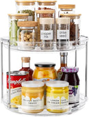 2 Tier Lazy Susan Organizer, 9.25'' Lazy Susan Turntable for Cabinet, Stackable Turntable Organizer Rotating Spice Rack Organization for Kitchen Countertop, Pantry, Bathroom, Clear by CozyNest Decor