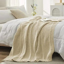 Amélie Home Chenille Knit Throw Blanket for Couch, Chevron Texture Decorative Soft Blanket for Sofa, Bed & Chair, 50"x60", Beige by CozyNest Decor