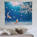 Japanese Koi Fish Tapestry, Cherry Blossoms Asian Oriental Blue Floral Branch Koi Fish Carp Tapestries Wall Hanging for Bedroom Living Room Office Decor 60"x50" by CozyNest Decor