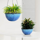 2 Pack Hanging Planters for Indoor Outdoor Plants, 10 Inch Hanging Planter with Drainage Hole & Plug Glazed Hanging Baskets Flower Pots for Garden Home (Blue Flow Glaze) by GreenHaven Gardens