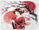 Japanese Red Geisha Tapestry Asian Cherry Blossom Traditional Kimono Folk Tapestries Home Decor for Living Room Bedroom Apartment Farmhouse Dorm 60"x40" by CozyNest Decor