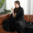 Amélie Home Faux Fur Throw Blanket for Couch, Cozy Fuzzy Fluffy Fur Luxurious Soft Striped Plush Gift Blankets for Family Sofa Chair Bed Living Room Bedroom, 55"x70", Black by CozyNest Decor