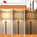 Floor Lamps for Living Room, Black Floor Lamp Adjustable Height Standing Lamp, Dimmable Modern Tall Floor Lamp for Bedroom Office with Beige Linen Shade, 8W 3000K Bulb Included by CozyNest Decor