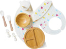 Bamboo Baby Feeding Set for Infants & Toddlers - Baby Essentials, Non-Toxic, Sustainable, Bamboo Suction Plate & Bowl, Bib, Sippy Cup w/Lid & Straw, Daily Use, Travel, Baby Shower Gifts (Vanilla) by TinyTreasures Baby Boutique