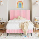 Twin Size Bed Frame, Velvet Upholstered Platform Bed with Vertical Channel Tufted Headboard and Footboard, No Box Spring Required, Easy Assembly, Pink by CozyNest Decor