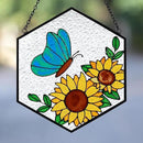 Butterfly Sunflower Stained Glass Suncatchers Windows Hanging Decorative,Hand Paint Sun Sunflower Catchers Indoor Ornaments with Stick Hook,Memorial Gifts for Mom/Women by GreenHaven Gardens