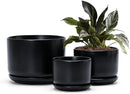 Ton Sin Plant Pots, 4.1+5.1+6.5 inch, Set of 3, Ceramic Planters with Drainage Hole and Saucer, Indoor Flower Pot with Hole Mesh Pad, Gifts for Mom（Matte Black） by GreenHaven Gardens