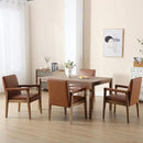 Kmax Modern Dining Chairs Set of 4 Faux Leather Kitchen Arm Chairs Upholstered Accent Chairs with Wooden Legs for Dining Room, Living Room, Bedroom, Brown by CozyNest Decor