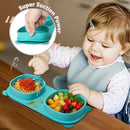 Silicone Foldable Novelty Dinner Plates,Suction Plates for Baby Travel Essential with Forks and Spoons,Microwave & Dishwasher Safe,Aqua by TinyTreasures Baby Boutique