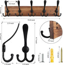 2pcs Coat Rack Wall Mount Wooden Hat Rack for Wall Hooks Pine Real Wood Plank 16.9" Brown Coat Hanger with 5 Triple Hooks for Hanging Coat Hat Jacket by CozyNest Decor