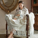 Amélie Home Knit Throw Blanket with Tassels for Couch, Luxury Boho Throw Blanket for Summer Ivory, 50"x60" by CozyNest Decor