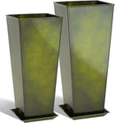 KOL 25'' & 28'' Tall Bright Glazed Planter with Insert, Set of 2, Galvanized Steel Planter Metal Pots with Drainage Hole for Indoor & Outdoor Use, Decorative Plant Pots for Front Porch, Patio - Green by GreenHaven Gardens