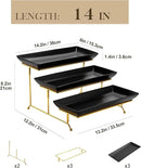 MALACASA 3 Tier Serving Trays for Party, 14 Inch Porcelain Black Trays for Serving Food, Dessert Stand with Collapsible Gold Metal Rack by CozyNest Decor