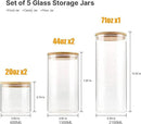 YUNCANG Glass Storage Jars [Set of 5],Clear Glass Food Storage Containers with Airtight Bamboo Lid Stackable Kitchen Canisters for Candy,Cookie,Rice,Sugar,Flour,Pasta,Nuts and Spice Jars by CozyNest Decor