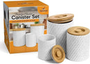 Ceramic Canister Set for Kitchen Countertop & Pantry – 3 Airtight Food Storage Containers for Flour, Sugar & More – Durable White Ceramic with Bamboo Lids by CozyNest Decor
