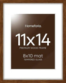 Homeforia 11x14 Brown Picture Frame, High End Dark Oak 11x14 Walnut Poster Frame with Mat 8x10, 11 x 14 Wooden Frame Matted to 8 by 10 inch Photo, 14x11 Thin Frames, Tempered Glass, Wall Kit, Set of 1 by CozyNest Decor