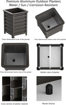 Aluminum Outdoor Planter - 19.68" Tall Planter Box for Patio Porch Indoor or Outdoor Durable Weather-Resistant Large Planters for Flowers with Drainage Hole, Dark Brown, 19.68"D x 19.68"W x 27.56"H by GreenHaven Gardens