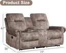 EBELLO Manual Recliner Loveseat Sofa, 2 Seater Reclining Couch Chair with Center Console, Hidden Storage and Cup Holders, Vintage Rivet Mid-Century Design for Living Room, Meeting Room, Brown by CozyNest Decor