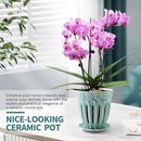 5" Ceramic Orchid Pot with Holes | Crackle Glazed Pot with Drainage and Separate Saucer | Ideal Plant Pot for Repotting Orchids and Other Flowers (Blue) by GreenHaven Gardens