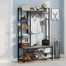 BON AUGURE Hall Tree with Bench and Shoe Storage, Entryway Bench with Coat Rack, Wooden Metal Coat Tree with Hooks, 5 in 1 Multifunctional Shoe Benches and Wall Rack (Dark Gray Oak) by CozyNest Decor