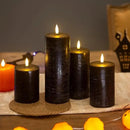 Halloween Flameless Candles, 4 Pack Battery Operated Halloween Candles with Remote, Wax LED Fake Pillar Candles Fireplace/Shelf Decor D3 H 5" 6" 7" 9" Black by CozyNest Decor