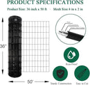 Black PVC Coated Welded Wire Fence 36 Inch x 50 Foot, 2 Inch x 4 Inch 14GA, Garden Border Fencing Roll Vinyl Coating Metal Wire Mesh Hardware Cloth for Yard Vegetable Plant Protection by GreenHaven Gardens