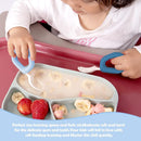 Baby Self Feeding Training Spoon and Fork Set with Travel Case, BPA-Free Cute Circle Toddler Training Utensils, Silicone/ABS Great Tableware Set Spoons Fork for Kids(Blue & Light blue) by TinyTreasures Baby Boutique