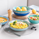 vancasso Bonita Dinnerware Set 24 Pieces Blue Stoneware Service for 6, Handpainted Spirals Pattern Stoneware Combination Set by CozyNest Decor