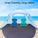 WhiteFang Beach Tent Anti-UV Portable Sun Shade Shelter for 3/4/6/8 Person, Extendable Floor with 3 Ventilating Mesh Windows Plus Carrying Bag, Stakes and Guy Lines by TinyTreasures Baby Boutique