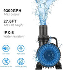 Outdoor Large 9300gph-620W 32.8FT Pond Water-fall & Kio Fish Fountain-s &Garden Pump Submersible IPX8: Long 32.8FT Cord Smart-er & Quieter Duck & Yard &Patio Ponds Pumps, 1 Barrier Pump Bag by GreenHaven Gardens