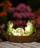 Solar Frogs Boating Statue Garden Decor: Outdoor Sculpture Lights Decorations Art Ornament Yard Lawn Backyard - Ideal Gifts for Women Mom Grandma by CozyNest Decor