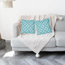 Embroidered Decorative Throw Pillow Cover, 18"x18" Set of 2, Farmhouse Pillowcase Blue Knit Pattern Cotton Canvas Cushion Case Square Floral Pillow Case for Sofa Couch Bed Living Room by CozyNest Decor
