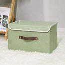 ANMINY Storage Bin with Lid Storage Boxes with PU Leather Handles PP Plastic Board Decorative Foldable Lidded Cotton Linen Fabric Home Cubes Baskets Closet Organizer Container - Green, Large Size by TinyTreasures Baby Boutique