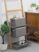 StorageWorks Round Paper Rope Storage Baskets, Rectangular Wicker Baskets with Built-in Handles, Gray, 2-Pack by CozyNest Decor