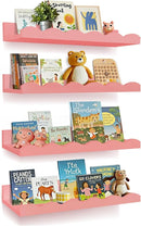 Nursery Book Shelves, 4 Pack Pink Floating Shelves for Wall, Wood Scalloped Shelves for Storage Books, Wall Book Shelf for Kids Rooms, Bedroom, Toddler Room, Baby Room, Nursery Decor by TinyTreasures Baby Boutique
