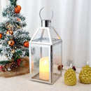 JHY Design Silver Decorative Lanterns 16inch High Stainless Steel Candle Lanterns with Tempered Glass for Indoor Outdoor Events Parities and Weddings by CozyNest Decor