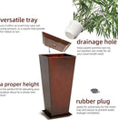 KOL 25''H. Galvanized Steel Planter with Saucer, Tall Glazed Planter Pots for Indoor & Outdoor Use, Set of 2, Decorative Flower Plant Pots with Drainage Hole for Porch, Patio, Deck - Reddish Brown by CozyNest Decor