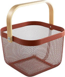 Metal Mesh Steel Basket, Storage Organizer Basket Multi-functional Hanging Kitchen Baskets Fruit Basket Bin with Bamboo Handle for Kitchen Bathroom Picnic Shopping Decor Cabinet Home, Red by GreenHaven Gardens