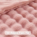 NEWCOSPLAY Faux Fur Queen Blanket Pink Bubble Blanket Thick Warm Soft for Couch Sofa Bed 550GSM (Pink, Queen(90"x90")) by CozyNest Decor