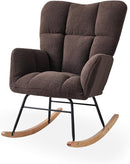Nursery Rocking Chair, Teddy Upholstered Glider Rocker with High Backrest Armchair, Modern Rocking Accent Chairs for Nursery, Living Room, Bedroom, Offices (Brown) by TinyTreasures Baby Boutique