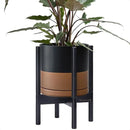 D'vine Dev Ceramic Planter with Ebony Stand - 10 Inch Modern Round Flower Pot with Wood Planter Holder, Black/Speckled Tan, 55-B-L-7 by CozyNest Decor