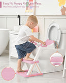 Forbena Girls Potty Training Seat with Step Stool Ladder, Pink Toilet Potty Seat for Baby Girl Toddlers, Kids Chair Stairs with Handles and Soft Cushion (White and Pink) by TinyTreasures Baby Boutique