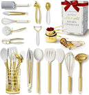 White and Gold Kitchen Utensils Set - 23-Piece Gold Kitchen Accessories Include Measuring Cups and Spoons Set, Silicone Utensils, and Utensil Holder for Baking, Cooking, and Stylish Kitchen Decor by CozyNest Decor