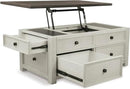 Signature Design by Ashley Bolanburg Farmhouse Lift Top Coffee Table with Drawers, Antique Cream & Brown by CozyNest Decor