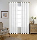 MIUCO Floral Embroidered Semi Sheer Curtains Faux Linen Grommet Window Curtains for Bedroom Living Room 95 Inches Long 2 Panels, Pure White by CozyNest Decor