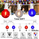 50Ft LED G40 Red White and Blue Lights Outdoor 4th of July Lights with 50+3 Shatterproof Bulbs for Patriotic Decor in Yard Garden Patio - Light up Memorial Day 4th of July Decorations Outdoor, 0.6W by GreenHaven Gardens